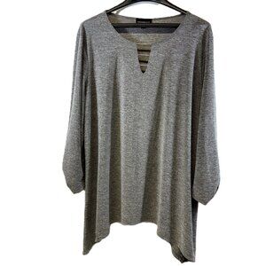 Fortune + Ivy Gray Keyhole Tunic Top, Long Sleeve, Plus Size XXL